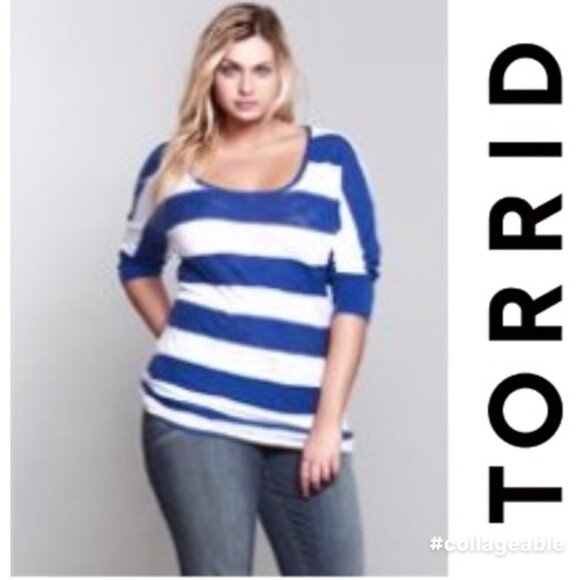 Torrid | Blue and White Stripe Ruched Side Pullover | Size 2 - Picture 1 of 8